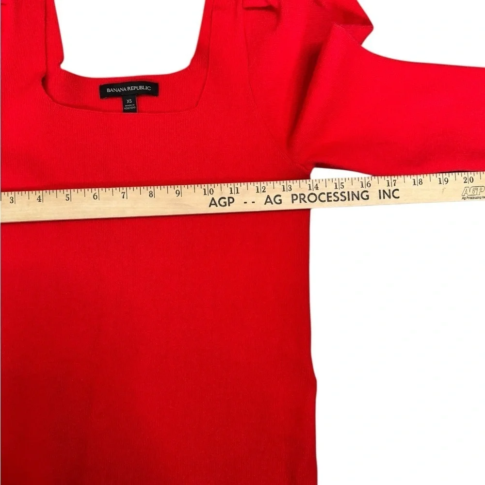 Banana Republic Red Puff Sleeve Square Neck Knit Top XS Valentine’s Romantic N54
